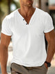Men's short-sleeve V-neck Henley shirt with button placket