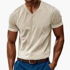 Men's ribbed V-neck T-shirt with short sleeves