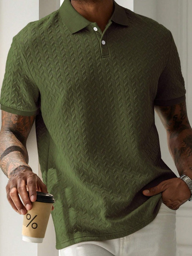 Men's textured short-sleeve polo shirt with chevron knit pattern