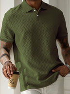 Men's textured short-sleeve polo shirt with chevron knit pattern