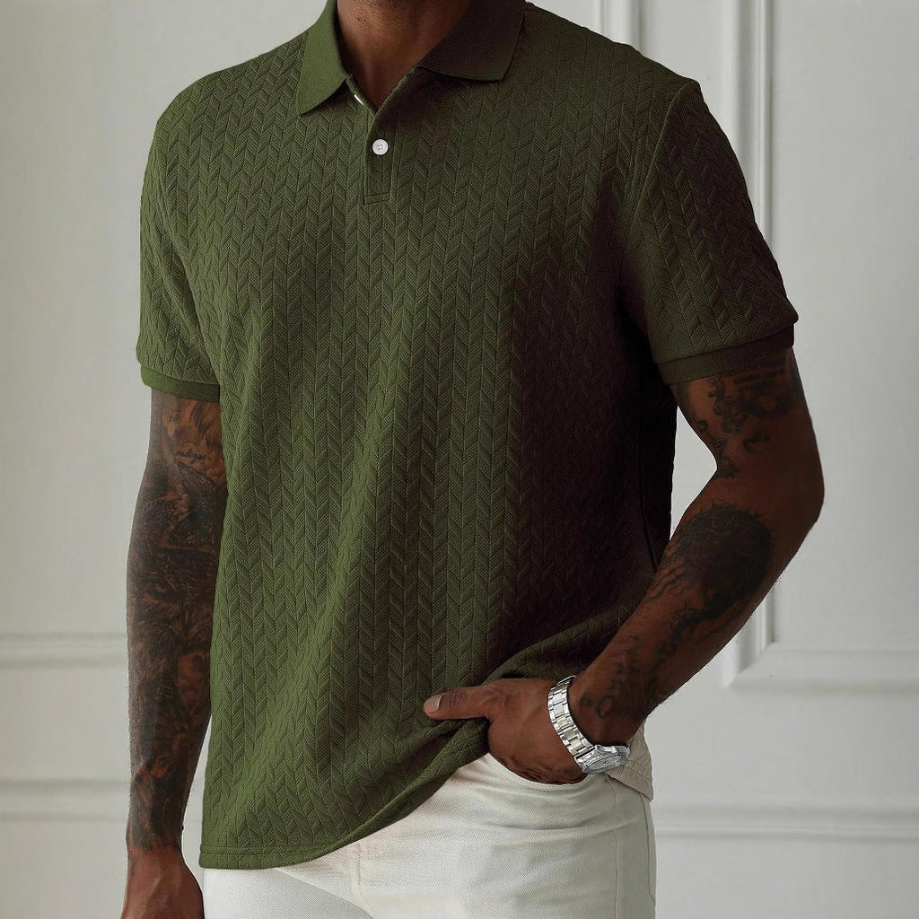 Men's textured short-sleeve polo shirt with chevron knit pattern