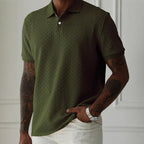 Men's textured short-sleeve polo shirt with chevron knit pattern