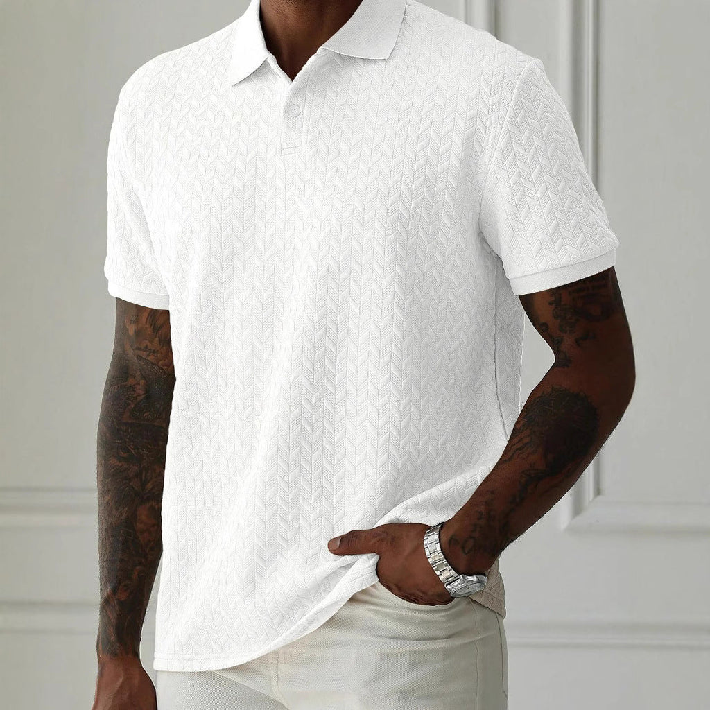 Men's textured short-sleeve polo shirt with chevron knit pattern