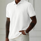Men's textured short-sleeve polo shirt with chevron knit pattern
