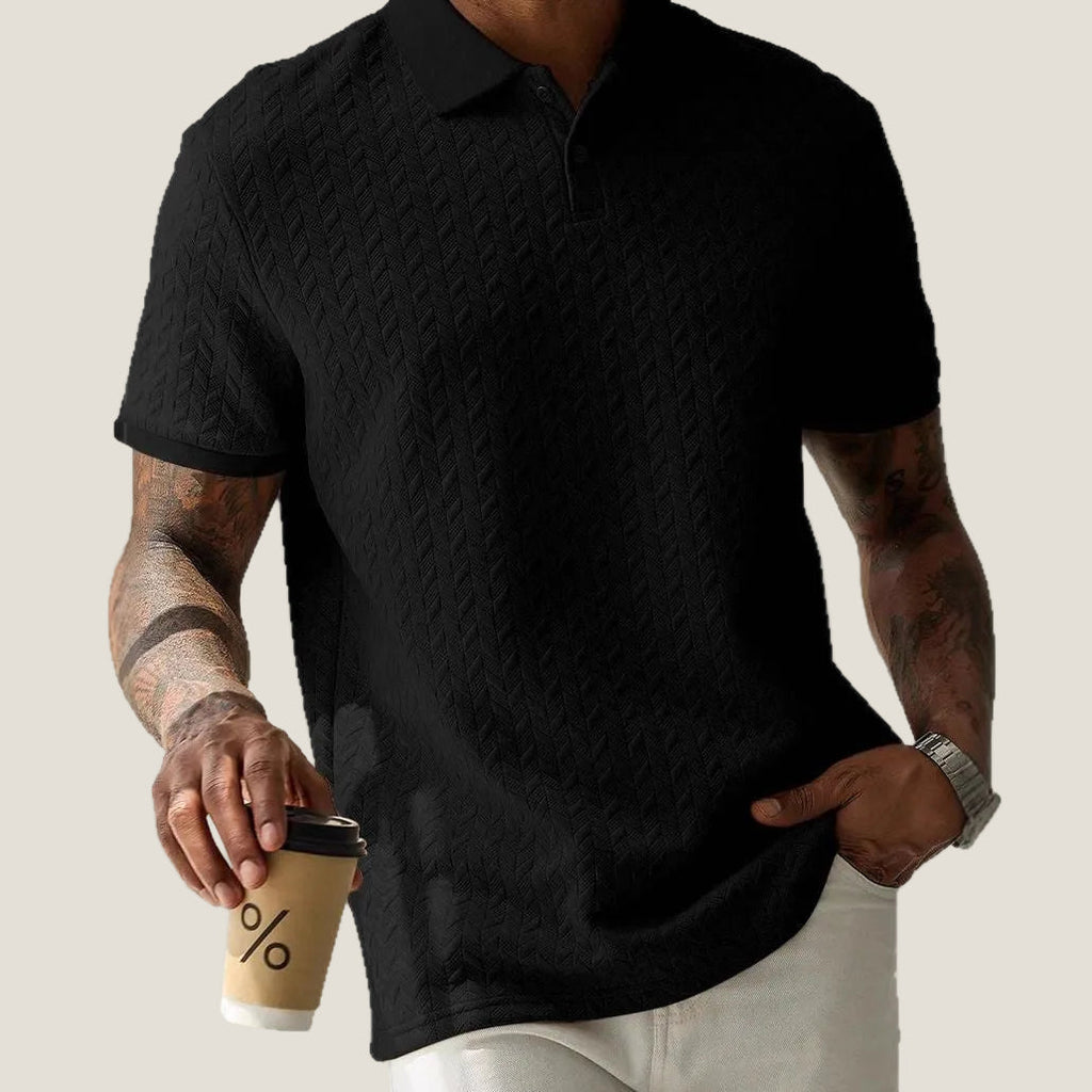 Men's textured short-sleeve polo shirt with chevron knit pattern