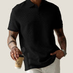 Men's textured short-sleeve polo shirt with chevron knit pattern
