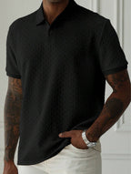 Men's textured short-sleeve polo shirt with chevron knit pattern