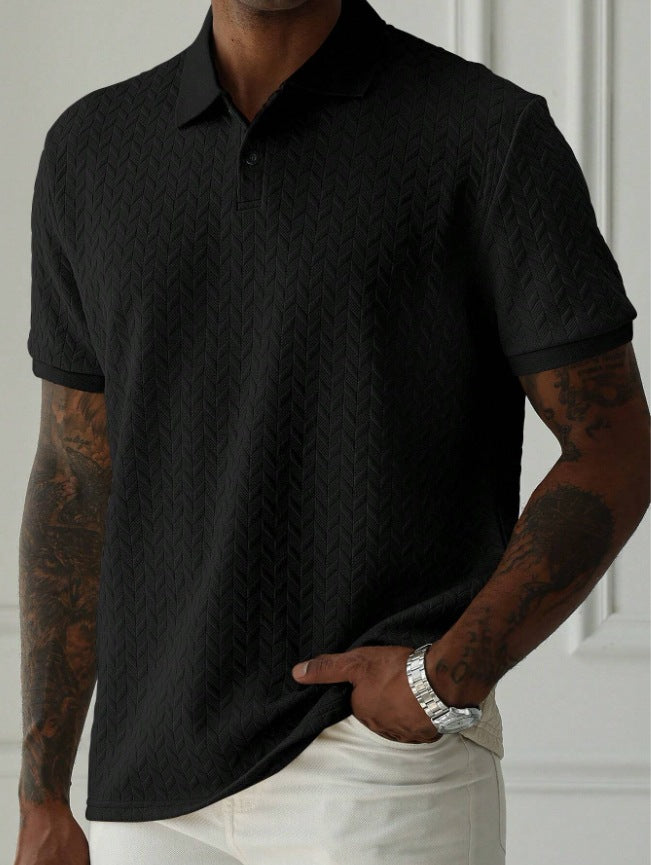 Men's textured short-sleeve polo shirt with chevron knit pattern