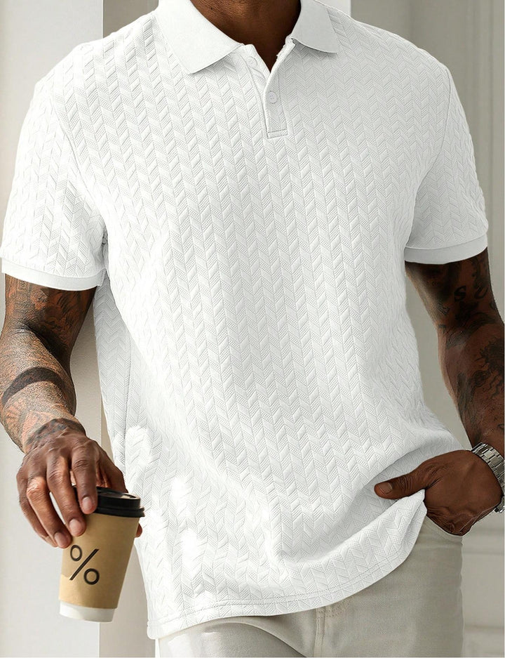 Men's textured short-sleeve polo shirt with chevron knit pattern