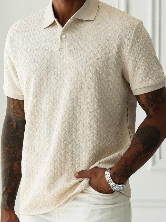 Men's textured short-sleeve polo shirt with chevron knit pattern