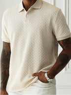 Men's textured short-sleeve polo shirt with chevron knit pattern