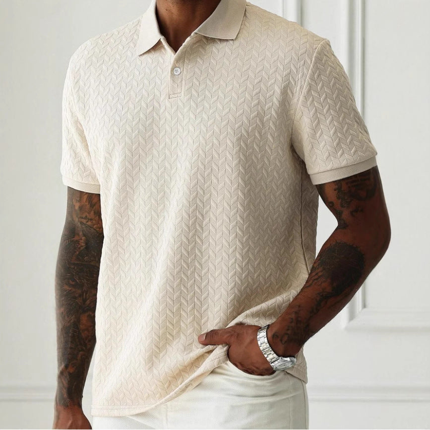 Men's textured short-sleeve polo shirt with chevron knit pattern
