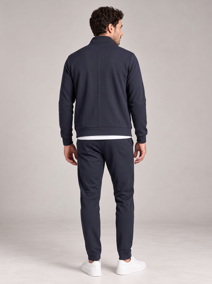 Men's Textured Zip-Up Tracksuit Set in navy