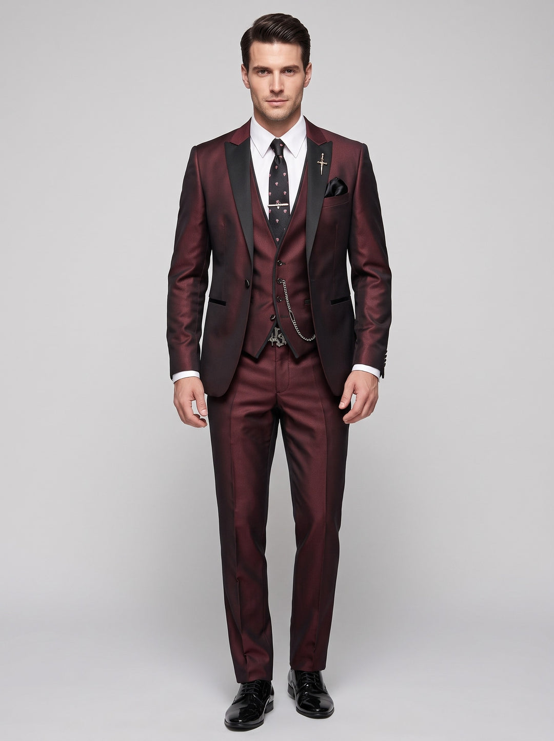 Men's Three-Piece Occasion Suit in burgundy
