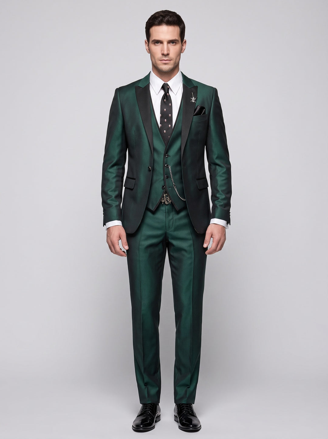 Men's Three-Piece Occasion Suit in dark green