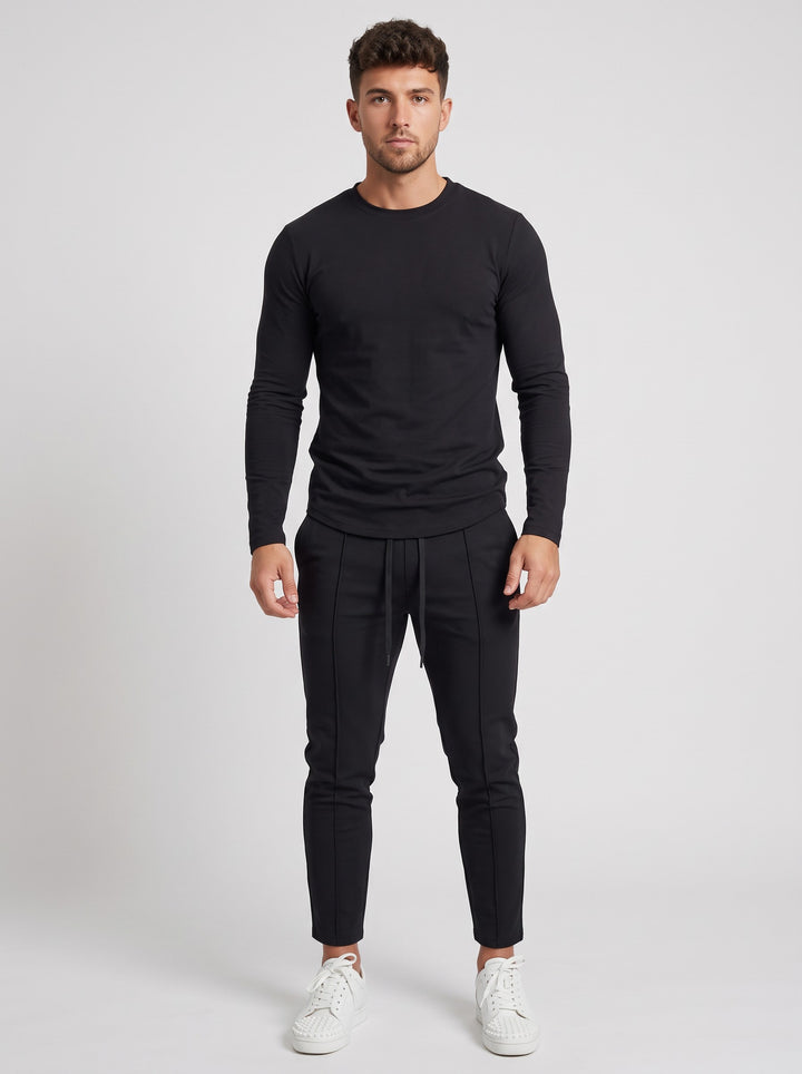 Men's Long Sleeve Top and Tapered Jogger Set in black