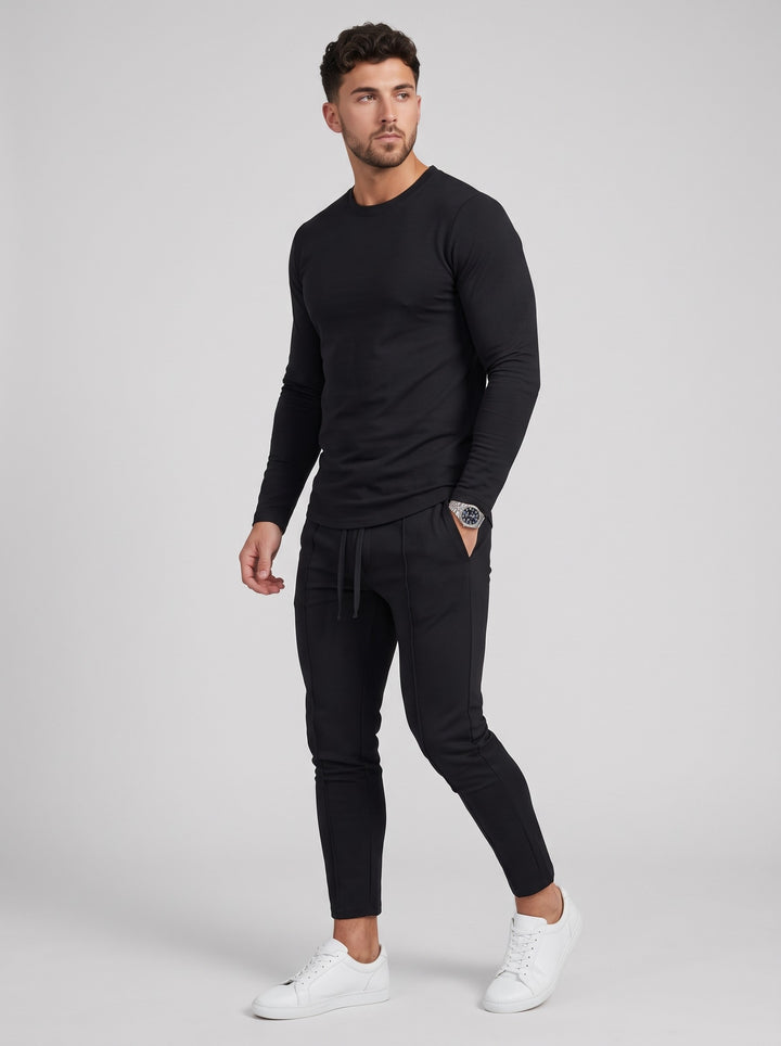 Men's Long Sleeve Top and Tapered Jogger Set in black