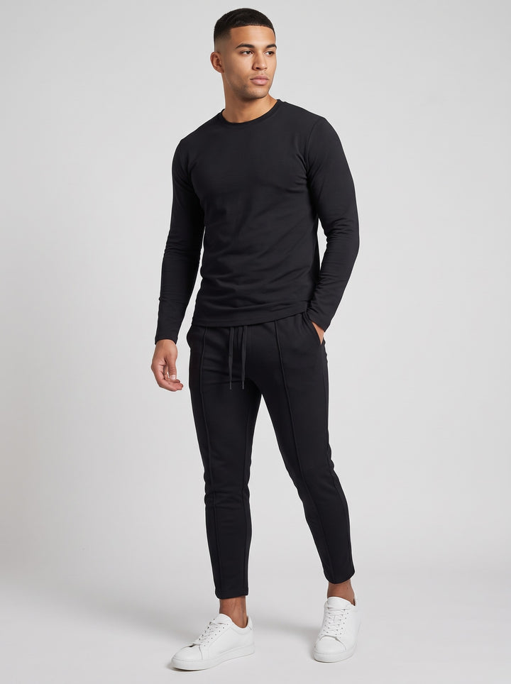 Men's Long Sleeve Top and Tapered Jogger Set in black