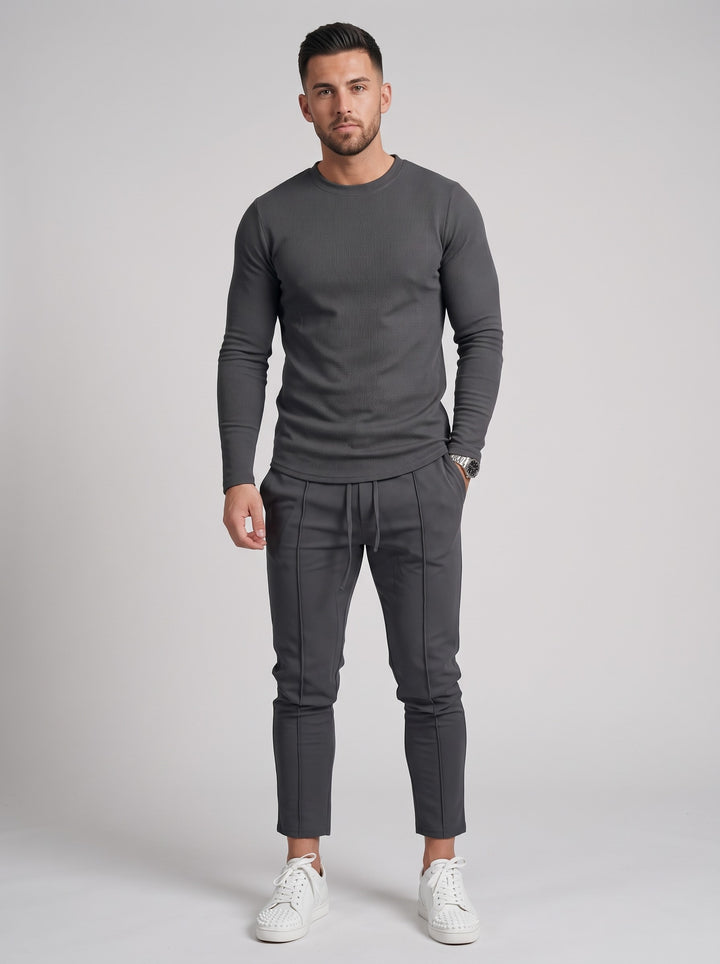 Men's Long Sleeve Top and Tapered Jogger Set in dark grey
