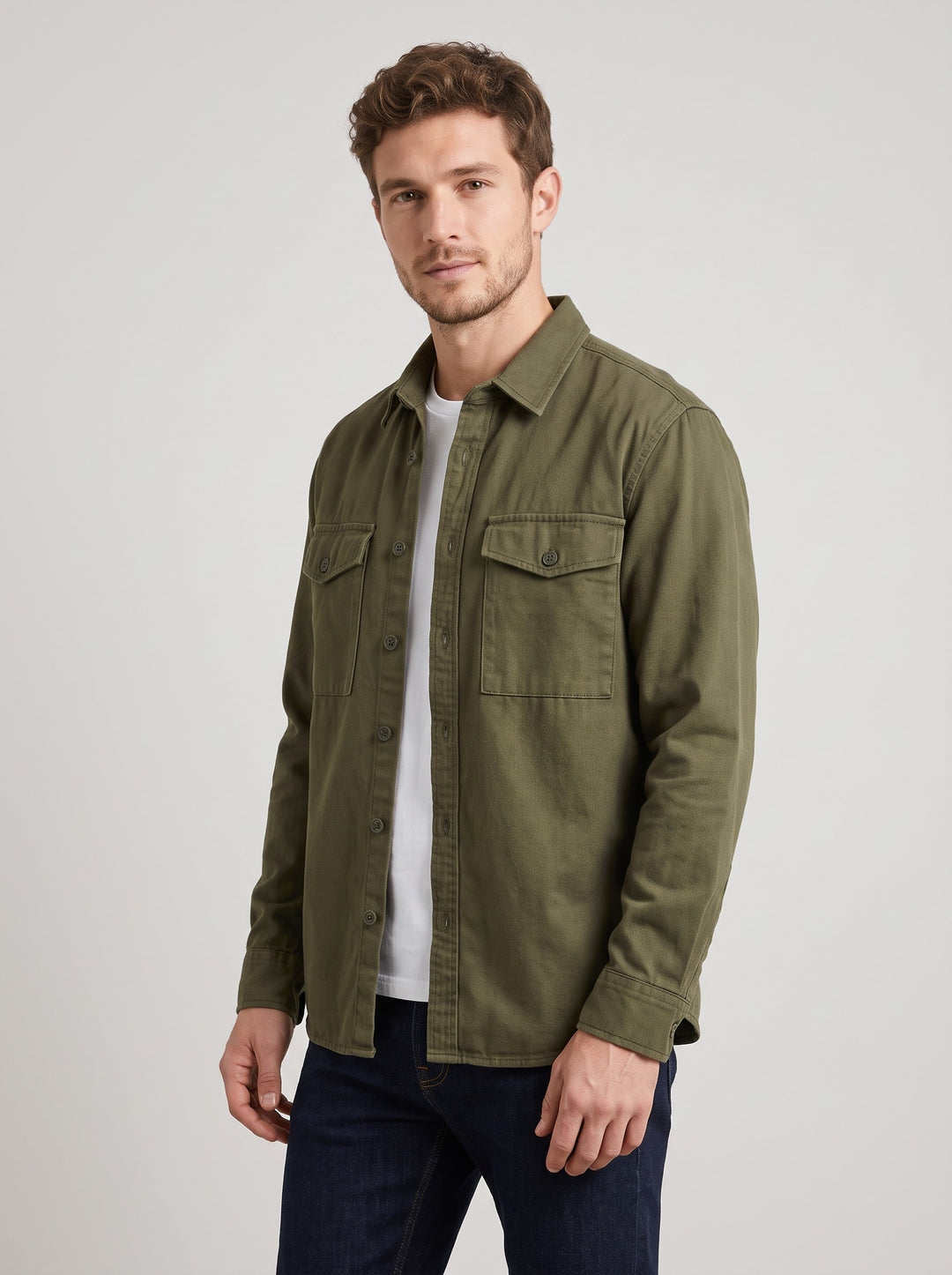 Men's Brushed Utility Overshirt in olive green