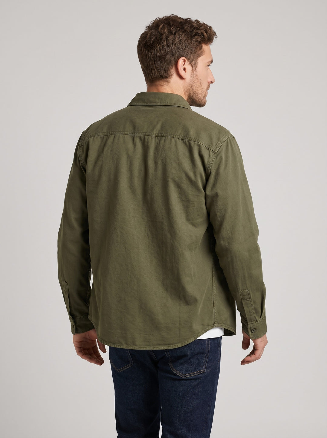 Men's Brushed Utility Overshirt in olive green