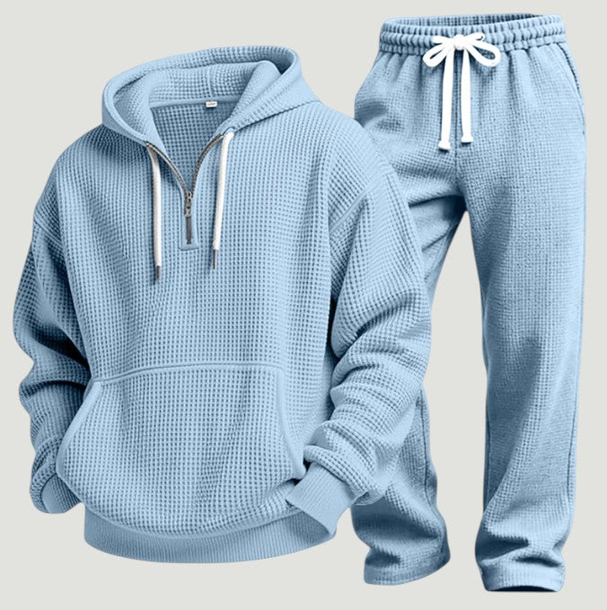Men's Waffle Knit Half-Zip Hoodie Set