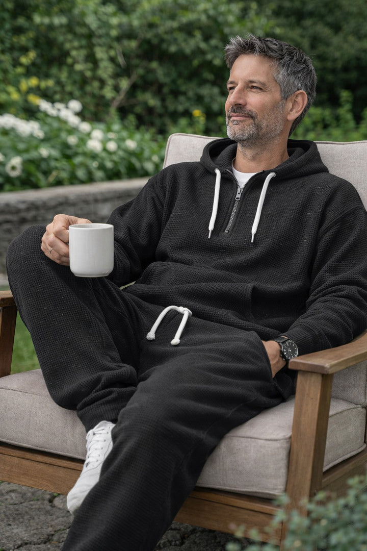Men's Waffle Knit Half-Zip Hoodie Set