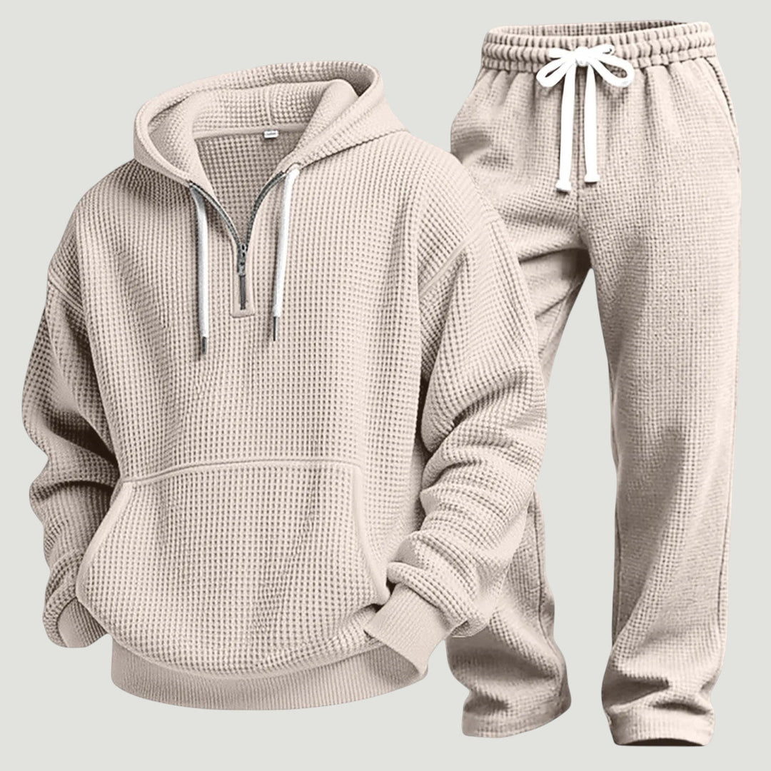 Men's Waffle Knit Half-Zip Hoodie Set