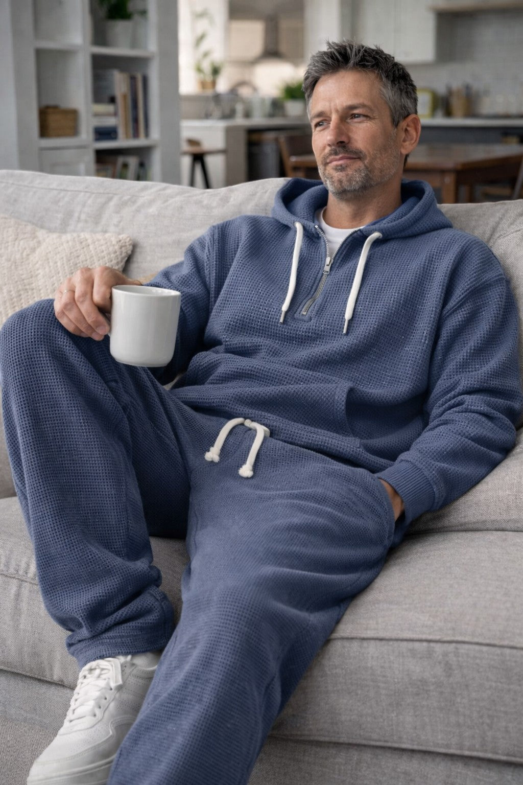 Men's Waffle Knit Half-Zip Hoodie Set