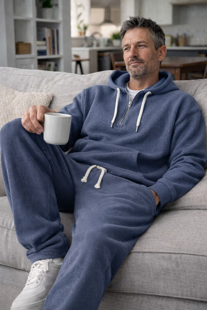 Men's Waffle Knit Half-Zip Hoodie Set