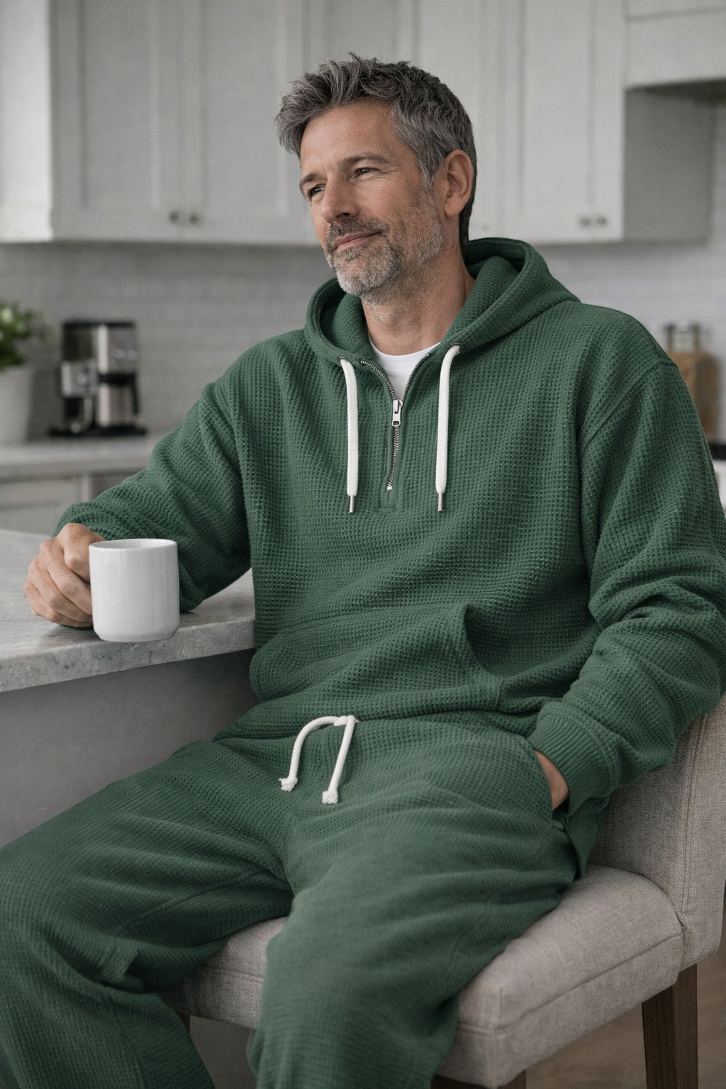 Men's Waffle Knit Half-Zip Hoodie Set