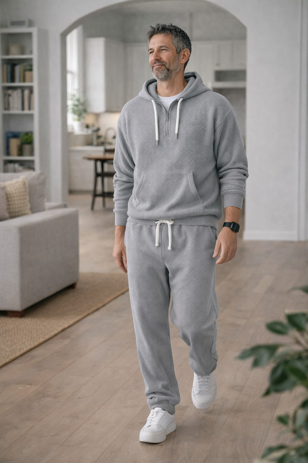 Men's Waffle Knit Half-Zip Hoodie Set