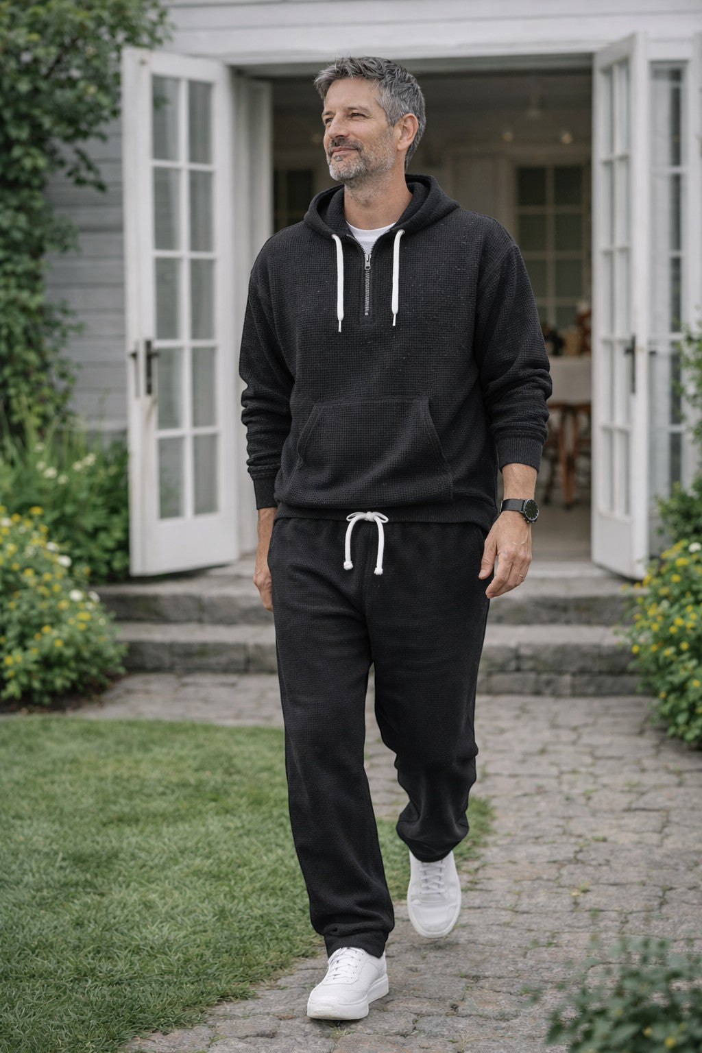 Men's Waffle Knit Half-Zip Hoodie Set