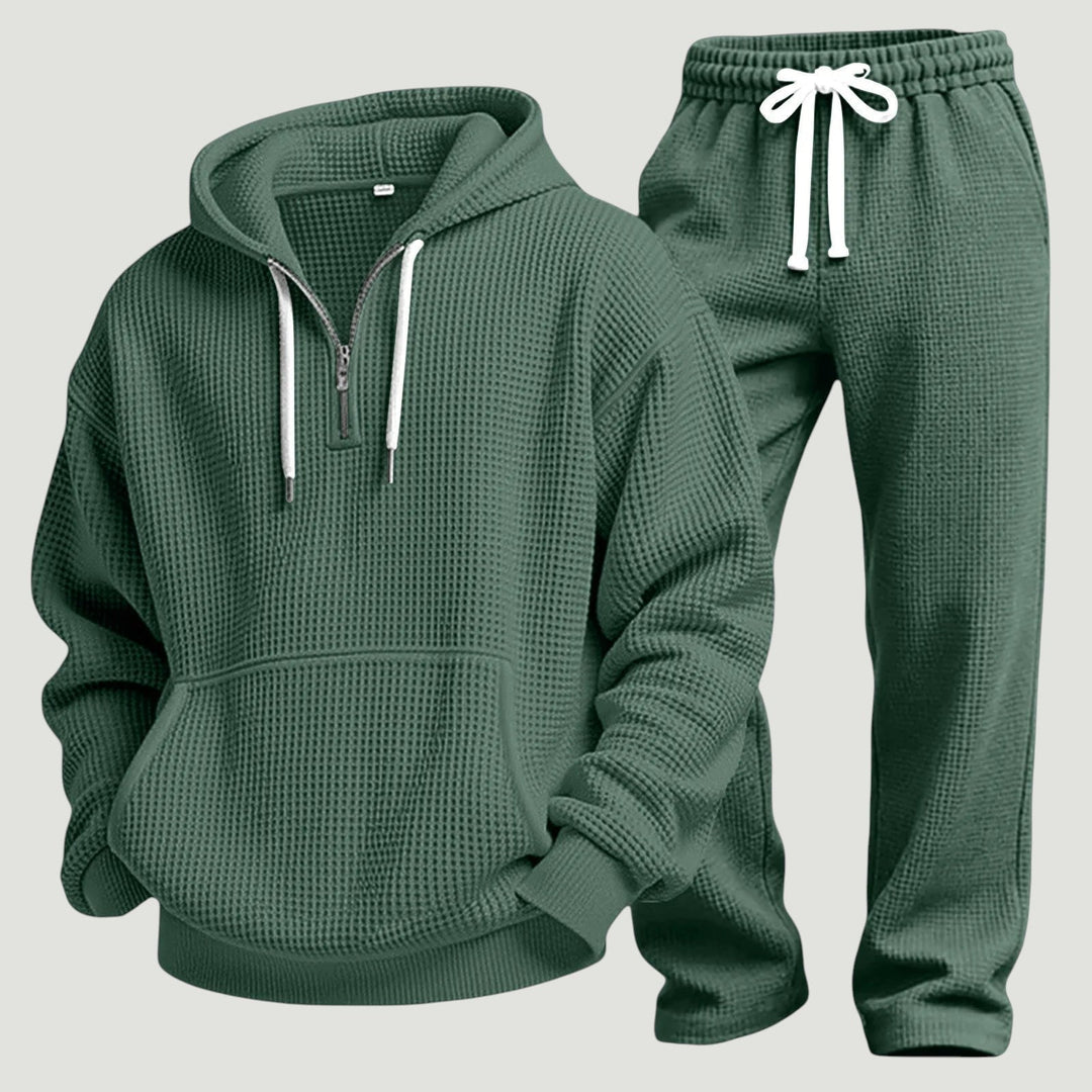 Men's Waffle Knit Half-Zip Hoodie Set