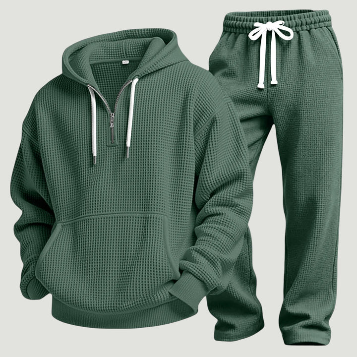 Men's Waffle Knit Half-Zip Hoodie Set