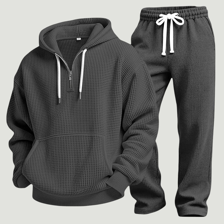 Men's Waffle Knit Half-Zip Hoodie Set