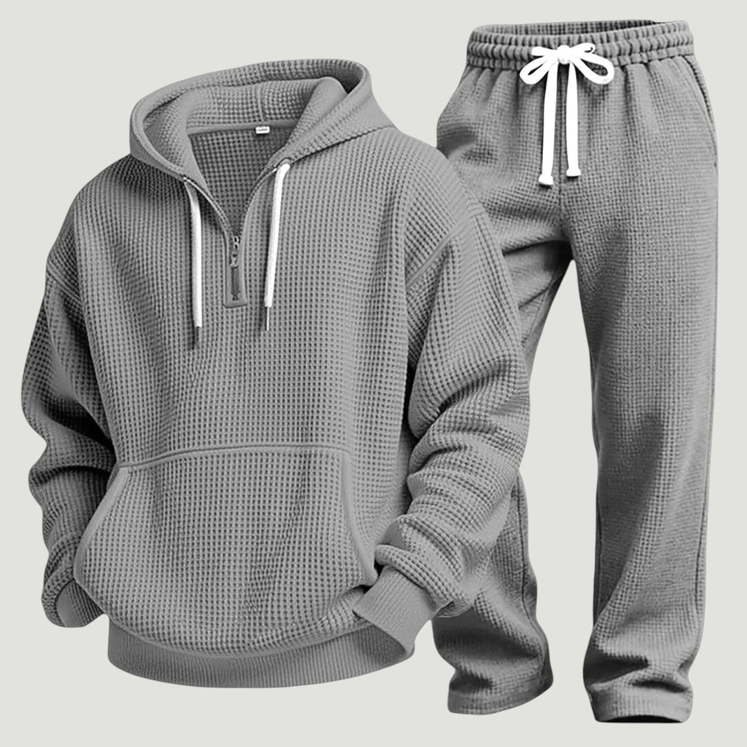 Men's Waffle Knit Half-Zip Hoodie Set