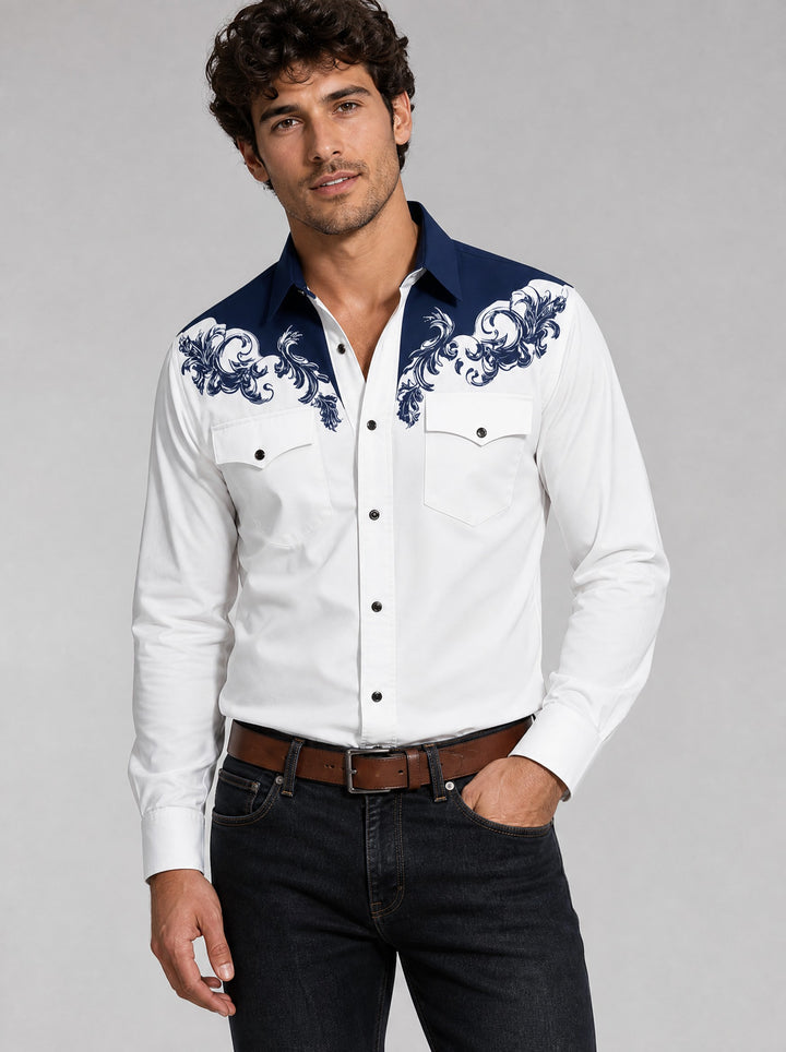 Men's Western Embroidered Shirt in blue