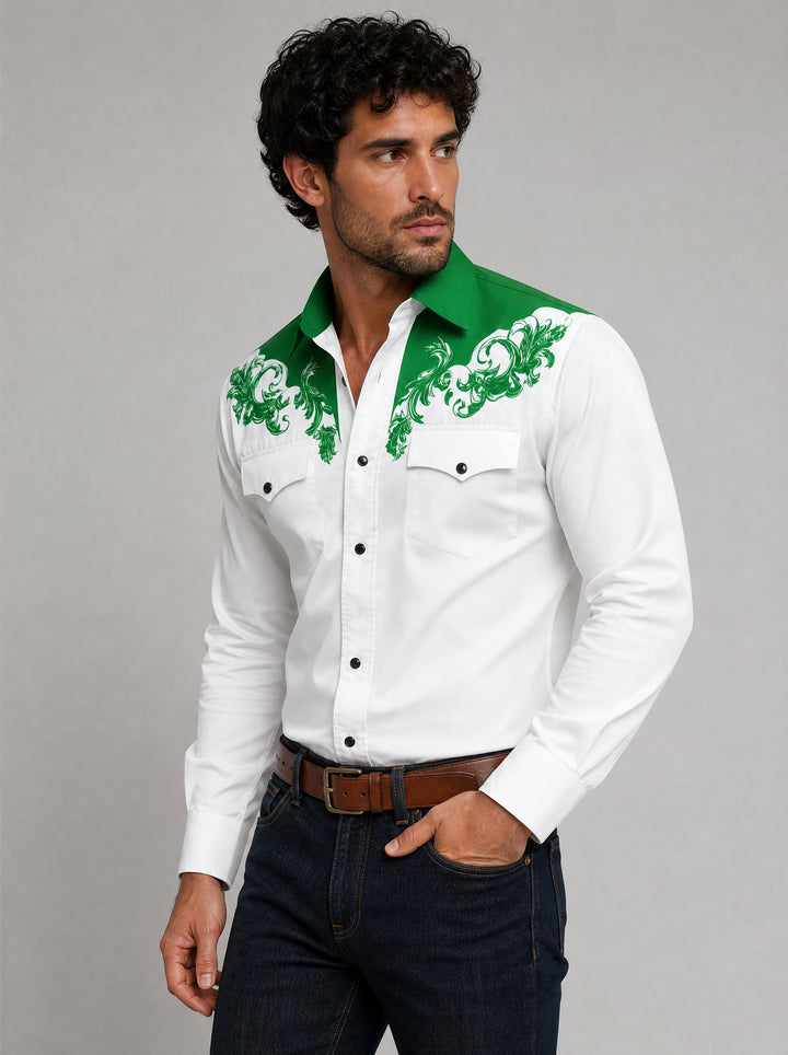 Men's Western Embroidered Shirt in green