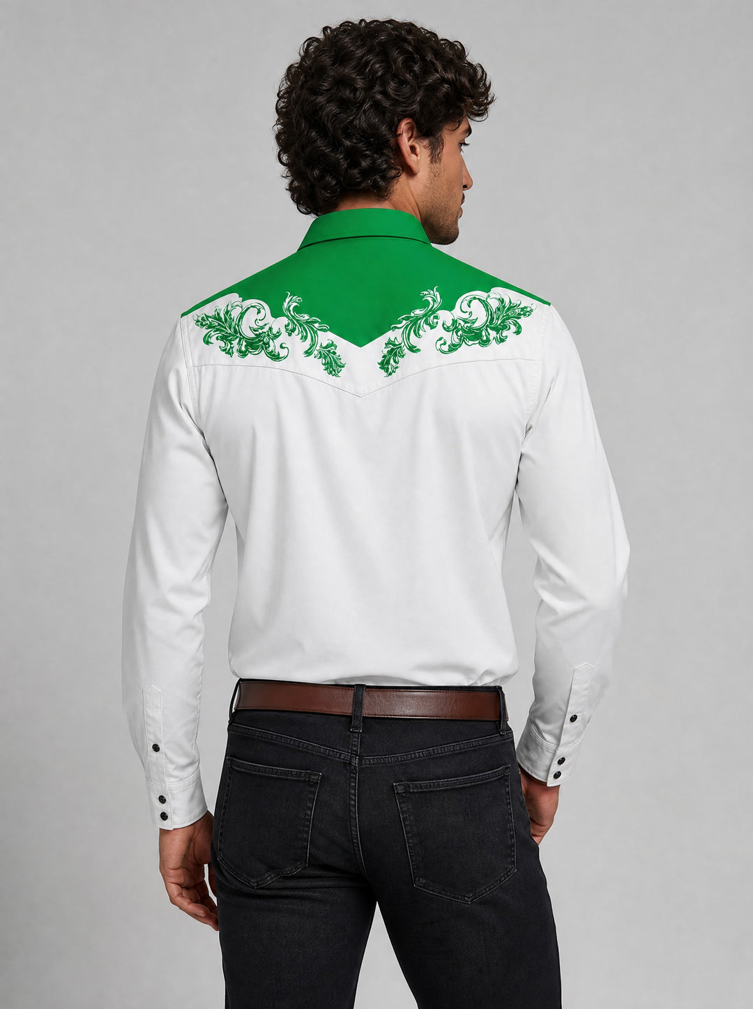 Men's Western Embroidered Shirt in green