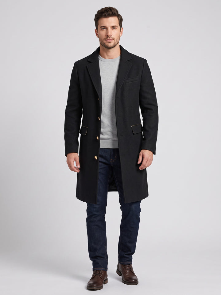 Men's Wool-Like Blend Single-Breasted Overcoat in black