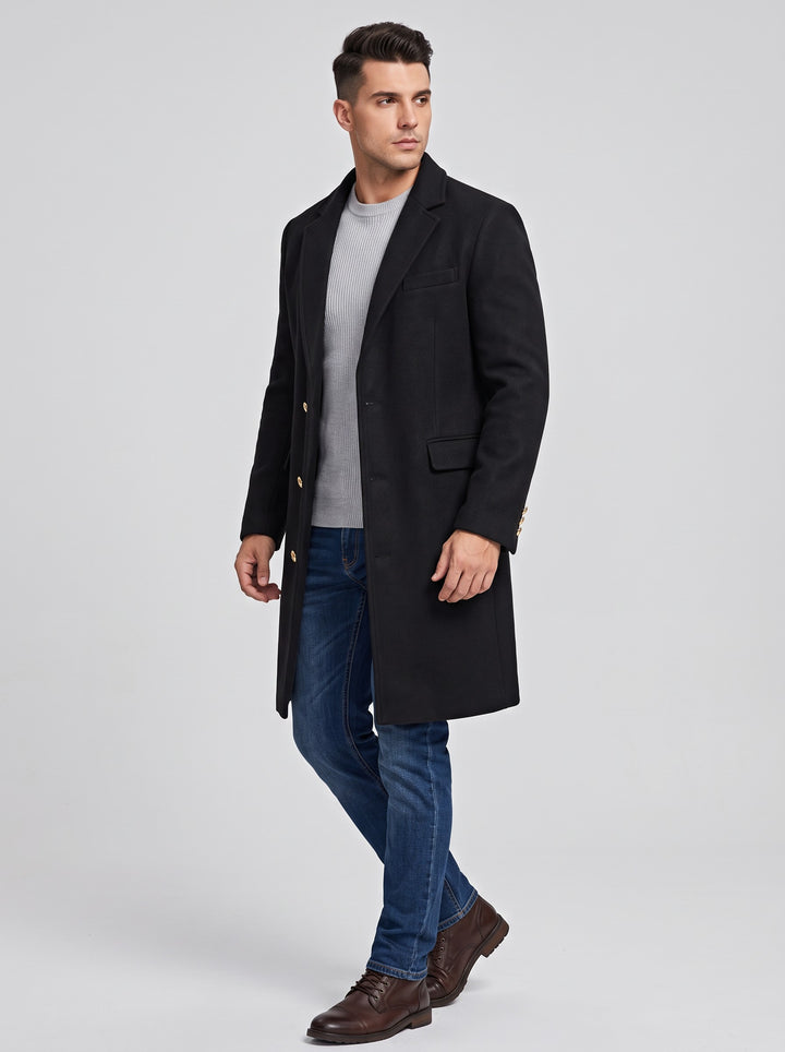 Men's Wool-Like Blend Single-Breasted Overcoat in black