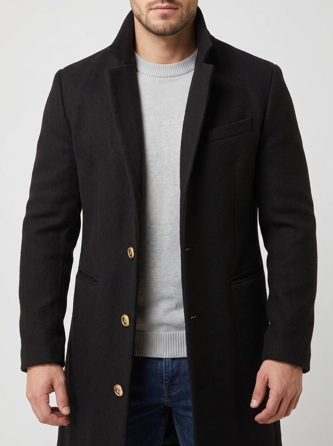 Men's Wool-Like Blend Single-Breasted Overcoat in black