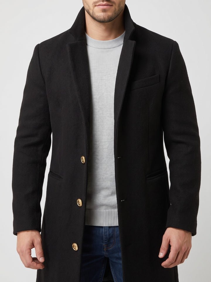 Men's Wool-Like Blend Single-Breasted Overcoat in black