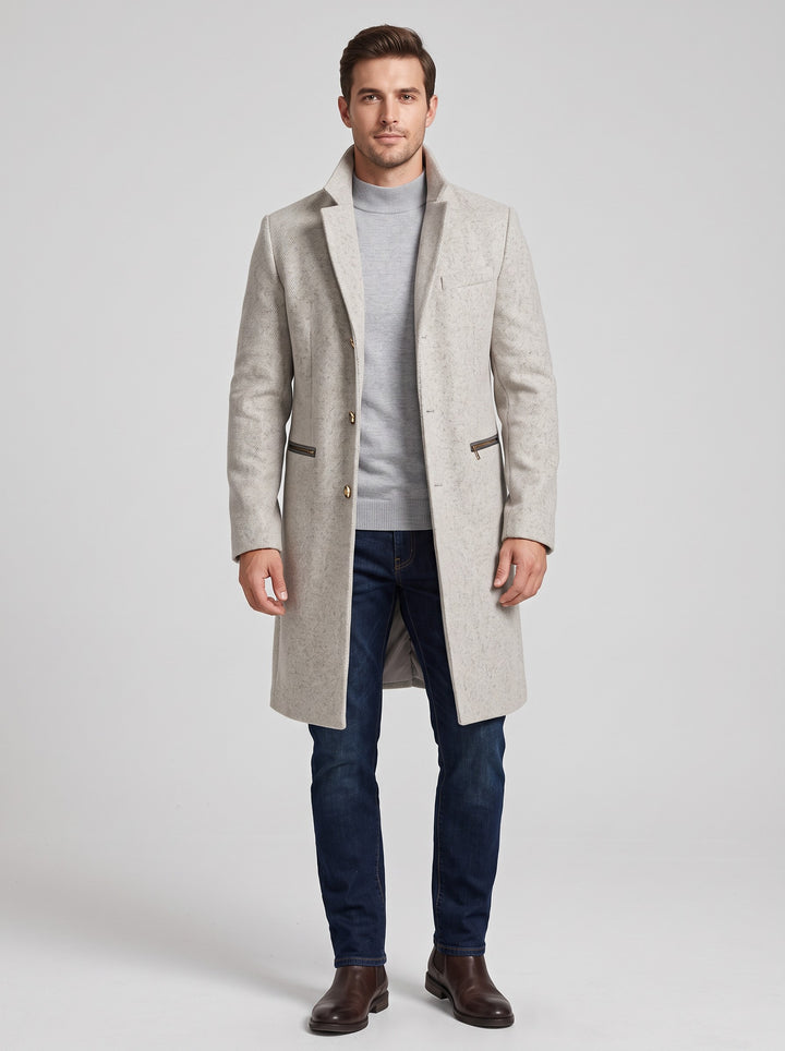 Men's Wool-Like Blend Single-Breasted Overcoat in grey