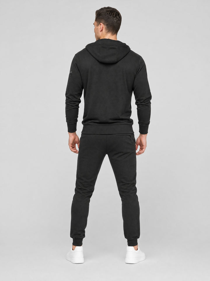 Men's Zip-Up Hooded Tracksuit Set in black