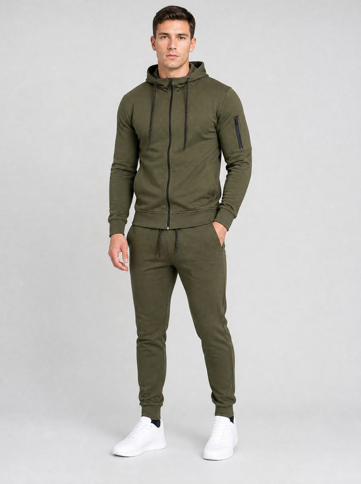 Men's Zip-Up Hooded Tracksuit Set in green