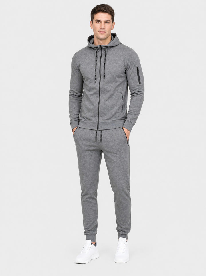 Men's Zip-Up Hooded Tracksuit Set in grey