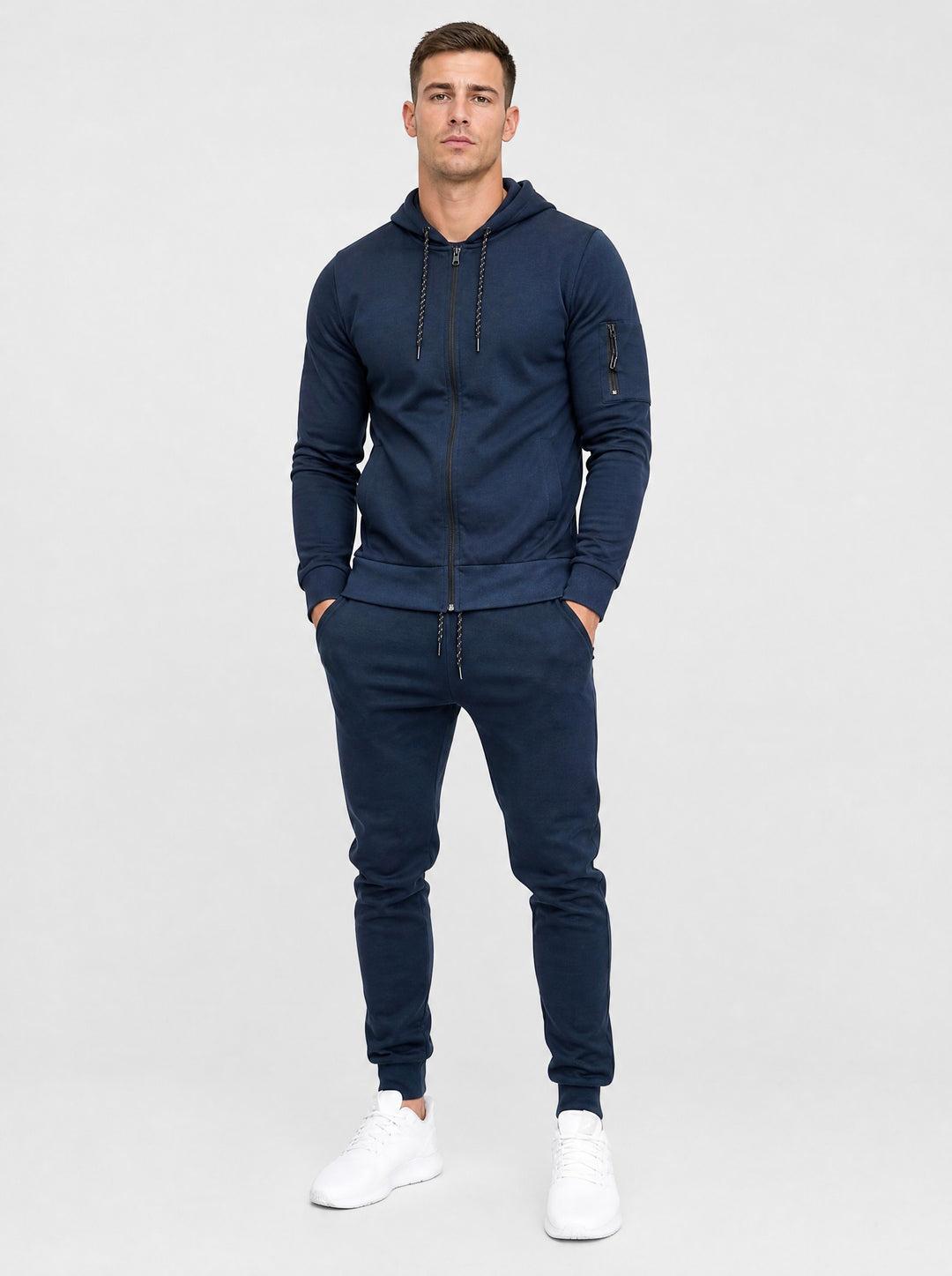 Men's Zip-Up Hooded Tracksuit Set in navy