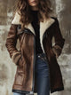 Women's Long Vintage Faux Leather Coat with Faux Fur Collar